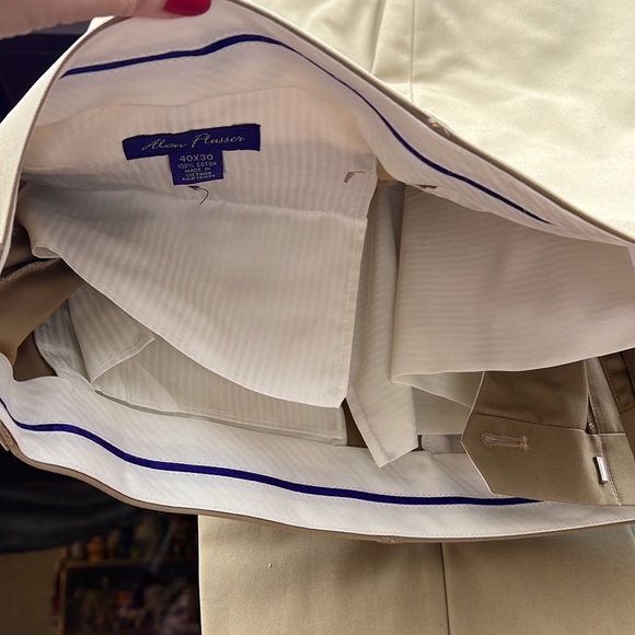 Alan Flusser Mens Khaki Golf Pants 40x30 100% cotton. Flat front straight leg. - Picture 5 of 11